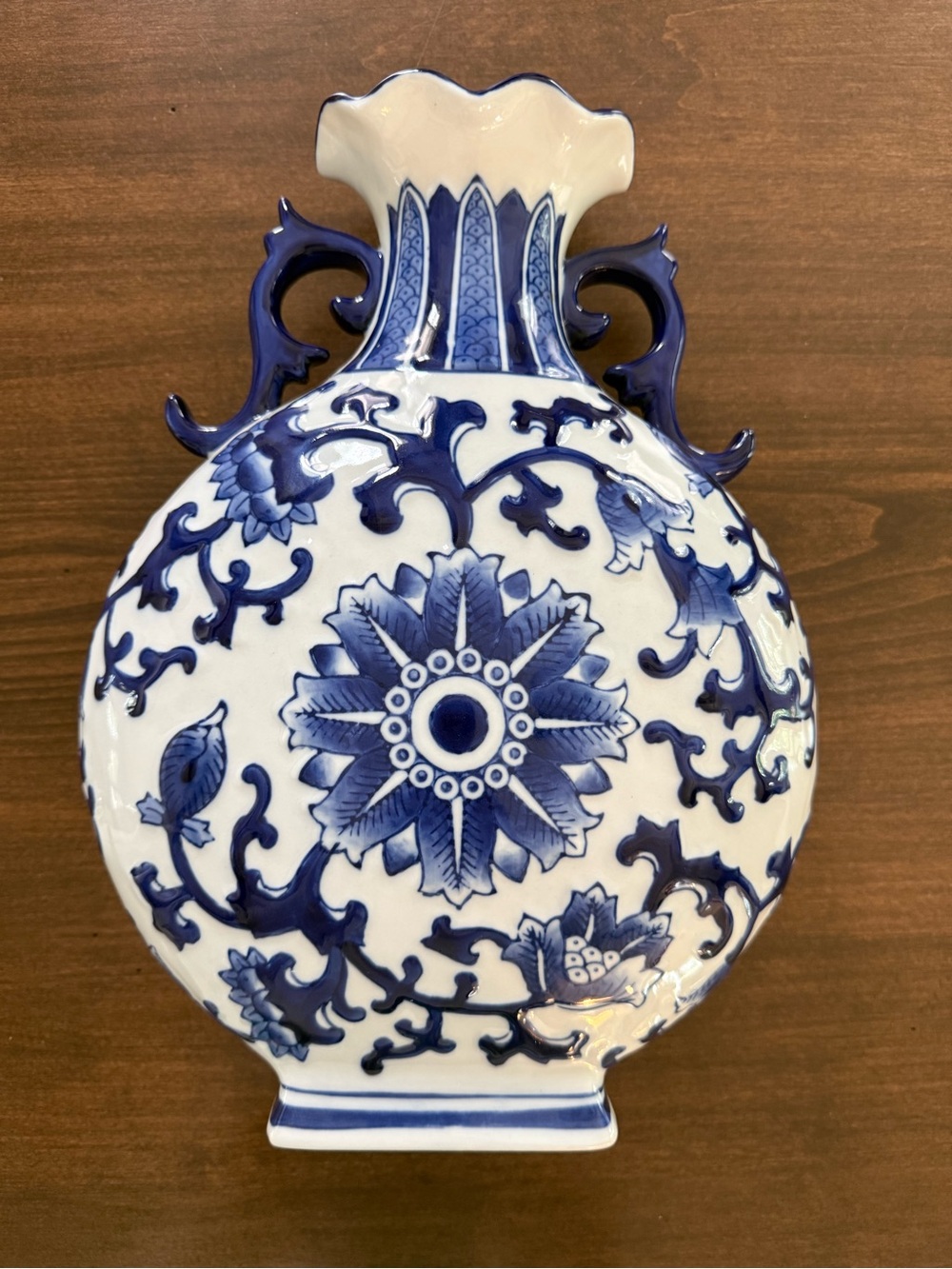 Vintage Blue & White Chinoiserie Porcelain Urn Vase | Ornate Double Handles